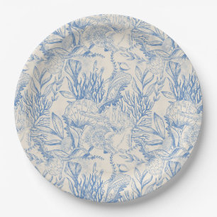 Elegant oceane blue toile paper plates