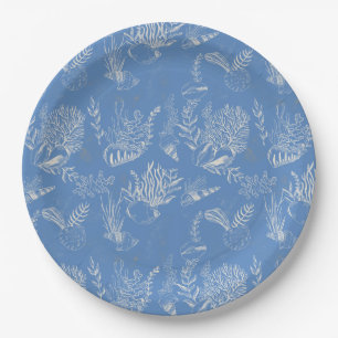 Elegant oceane blue toile paper plates