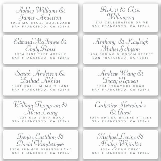 Elegant Off-Black Guest Address Labels (Front)