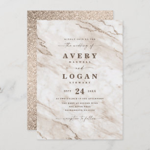 Elegant Off White Beige Marble & Glitter Wedding Invitation