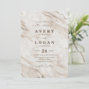 Elegant Off White Beige Metallic Marble Wedding Invitation