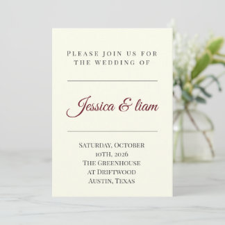Elegant Off-White & Burgundy Minimalist Wedding Invitation