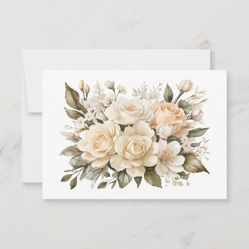 Elegant Off_White Floral Bouquet Flat  Note Card