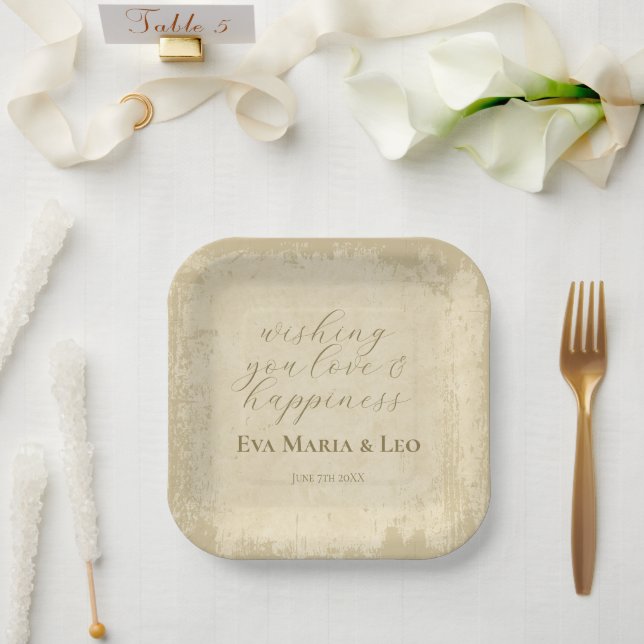 Elegant Off-White Grunge Edge Paper Plates (Wedding)