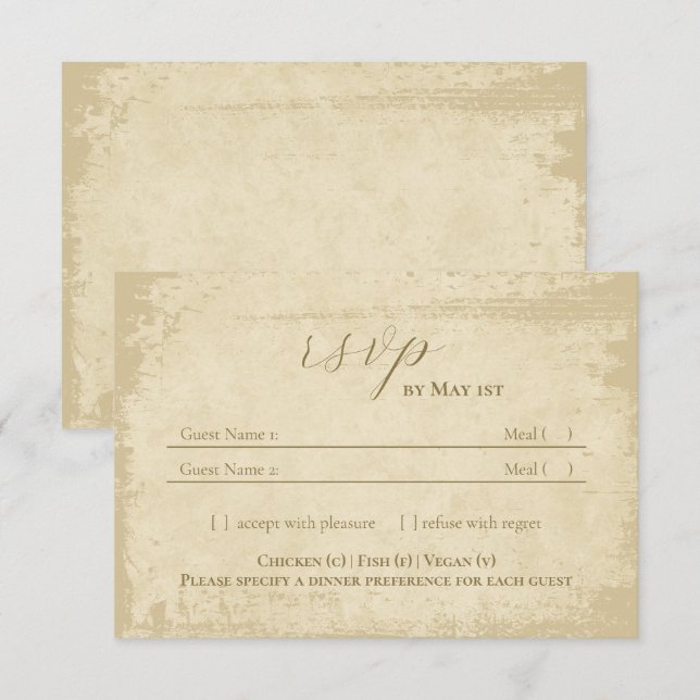 Elegant Off-White Grunge Edge Wedding RSVP Card (Front/Back)