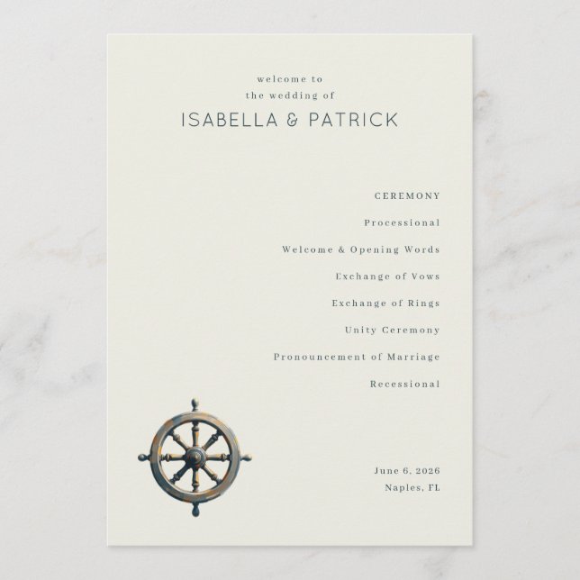 Elegant Off-White Nautical Wheel Program (Front)