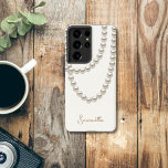 Elegant off white Pearl necklace Samsung Galaxy S21 Ultra Case<br><div class="desc">Elegant off white Samsung Galaxy Case featuring a silver pearl necklace in watercolor. It’s very easy to customize,  with with your personal details.</div>