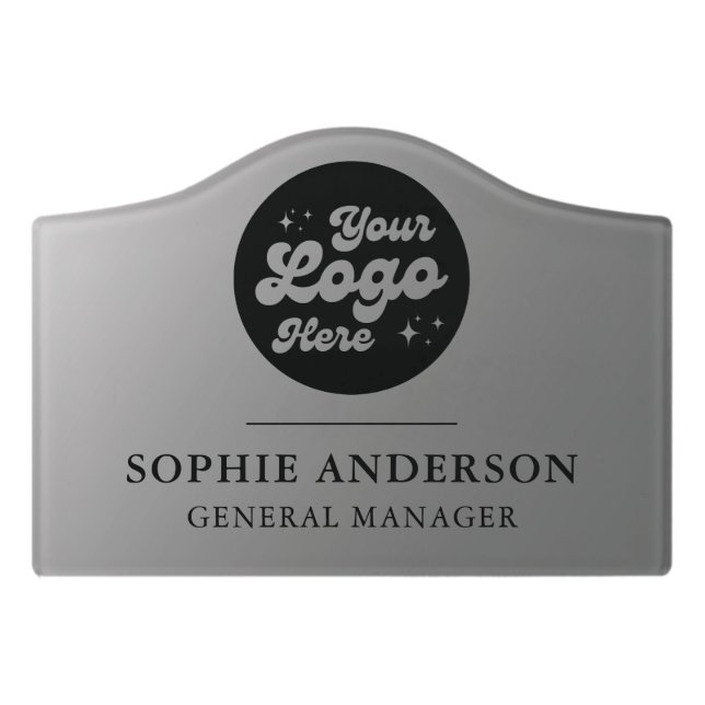 Elegant Office Door Silver Custom Logo Name Title Sign (Small Crest Front)