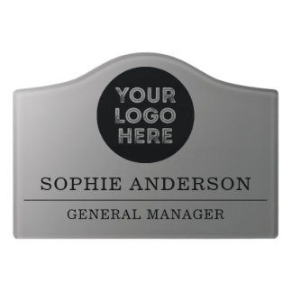 Elegant Office Door Silver Custom Logo Name Title Sign