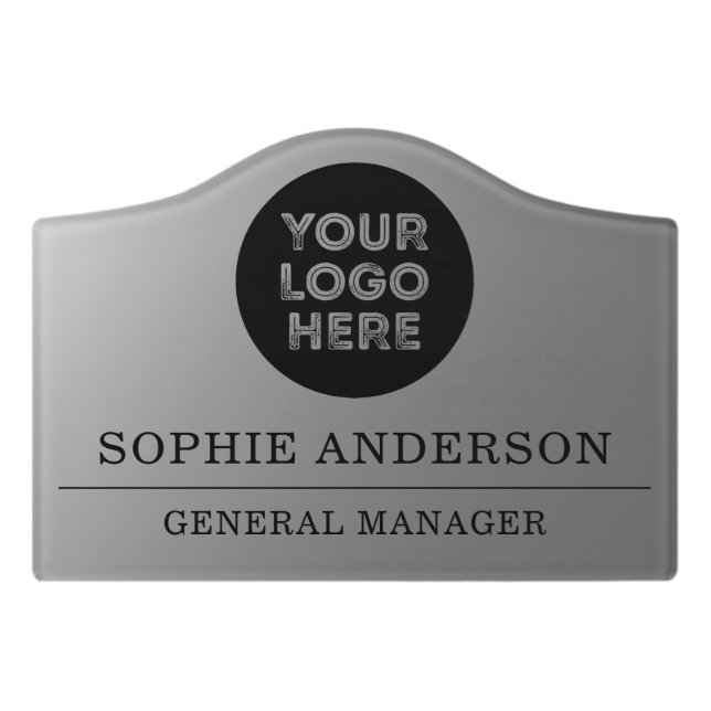 Elegant Office Door Silver Custom Logo Name Title Sign (Small Crest Front)