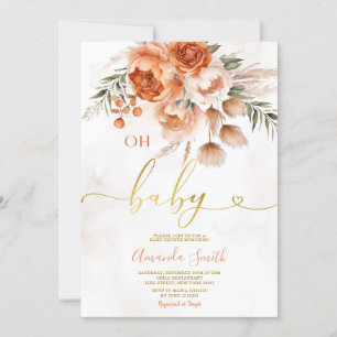 Elegant Oh Baby Burnt Orange Flowers Baby Shower Invitation