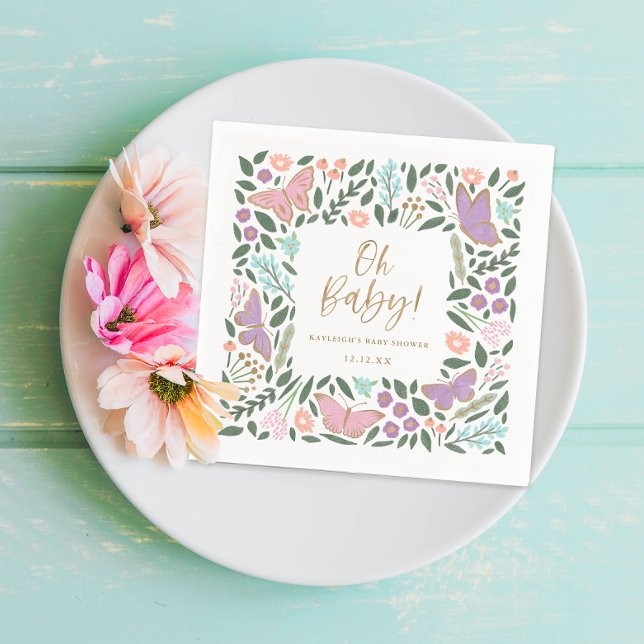 Elegant Oh Baby Butterfly Garden Baby Shower Napkins (Creator Uploaded)