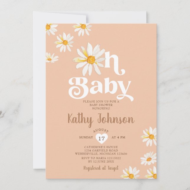 Elegant Oh Baby Daisy Flowers Boho Baby Shower Invitation (Front)