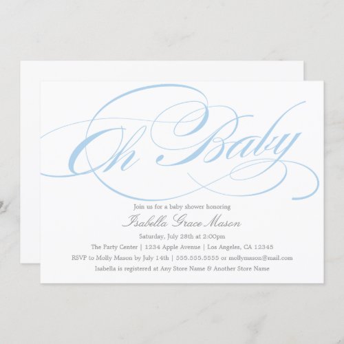 Elegant Oh Baby In Blue  Baby Shower Invitation