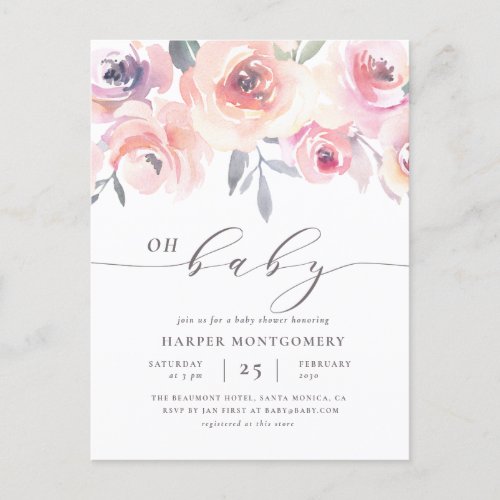 Elegant Oh Baby Lettering Floral Baby Girl Shower