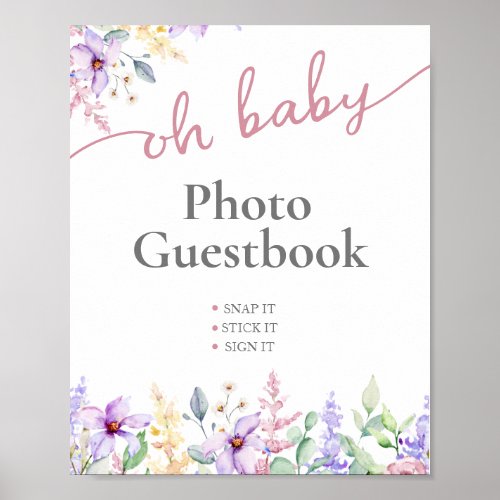 Elegant Oh Baby Wildflower Photo Guest Book Sign