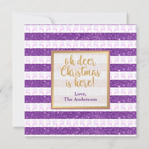 Elegant Oh deer silhouette purple glitter Holiday Card