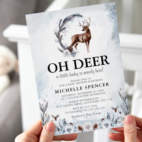 Elegant Oh Deer Winter Gender Neutral Baby Shower Invitation