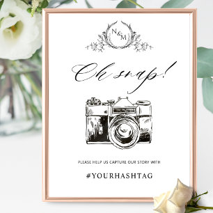 Elegant Oh Snap With Monogram, Hashtag Camera Sign
