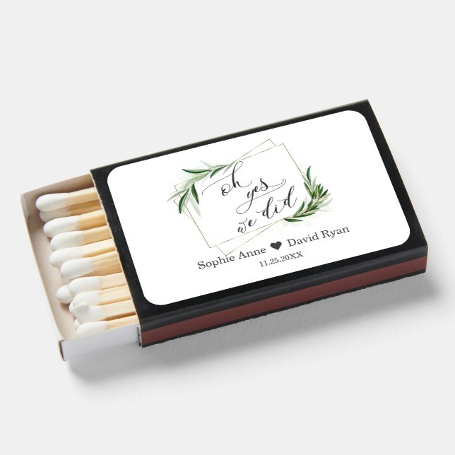 Elegant Oh Yes We Did Olive Gold Wedding  Matchboxes (Front Open)