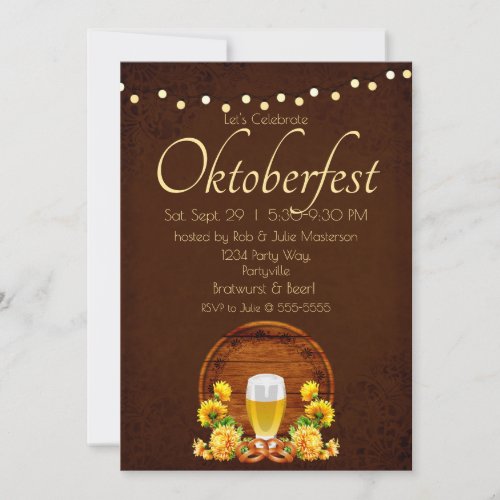 Elegant Oktoberfest Beer Keg Chrysanthemums Invitation