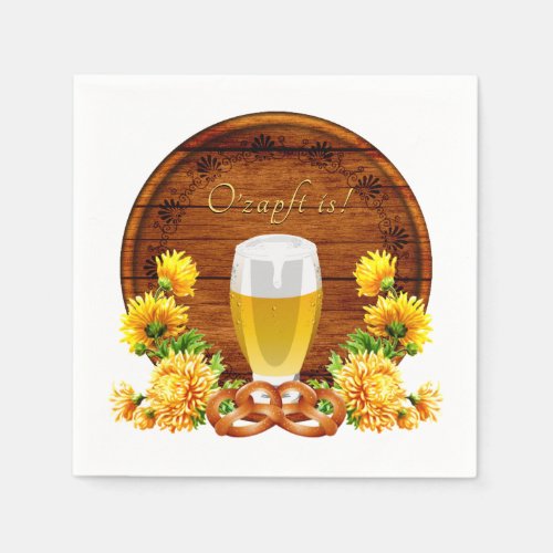 Elegant Oktoberfest Beer Keg Chrysanthemums Napkins