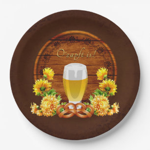 Elegant Oktoberfest Beer, Keg, Chrysanthemums Paper Plates