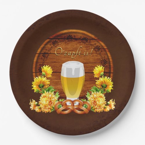 Elegant Oktoberfest Beer Keg Chrysanthemums Paper Plates