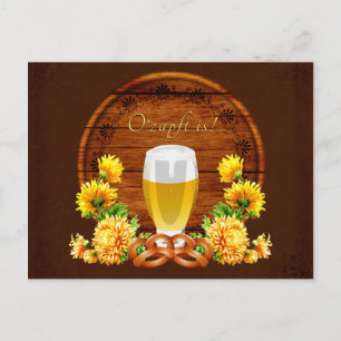 Elegant Oktoberfest Beer, Keg, Chrysanthemums Postcard