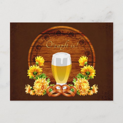 Elegant Oktoberfest Beer Keg Chrysanthemums Postcard