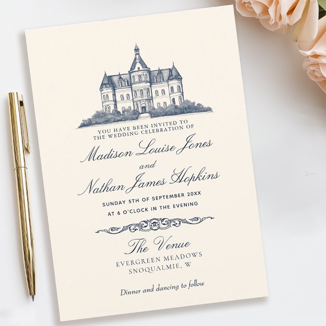 Elegant Old Chateau Manor Wedding Invitation (Creator Uploaded)