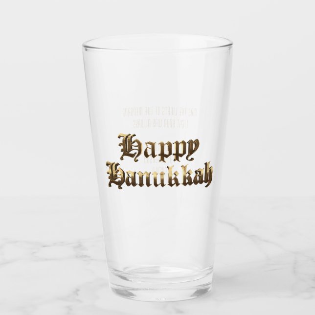 Elegant Old English Lettering Happy Hanukkah Glass (Front)