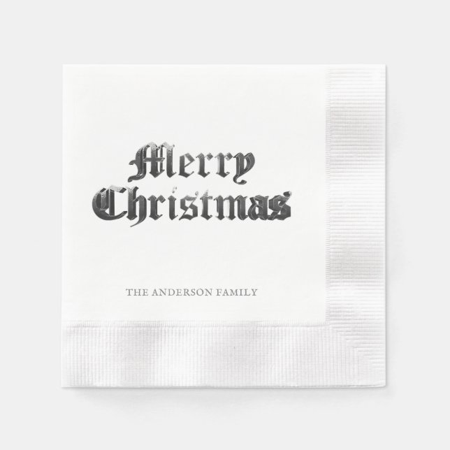 Elegant Old English Lettering Merry Christmas Napkins (Front)