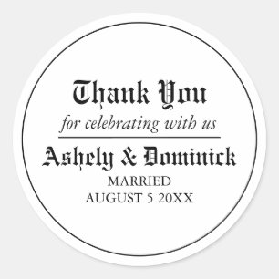 Elegant Old English Thank You Wedding Favor Classic Round Sticker