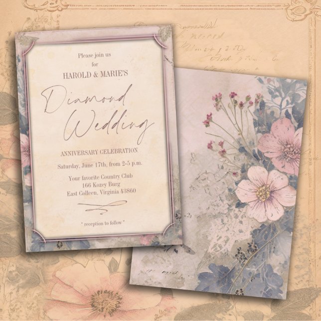 Elegant Old Fashioned 60th Diamond Wedding Invitation (Creator Uploaded)