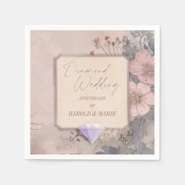 Elegant Old Fashioned 60th Diamond Wedding Napkins (Front)