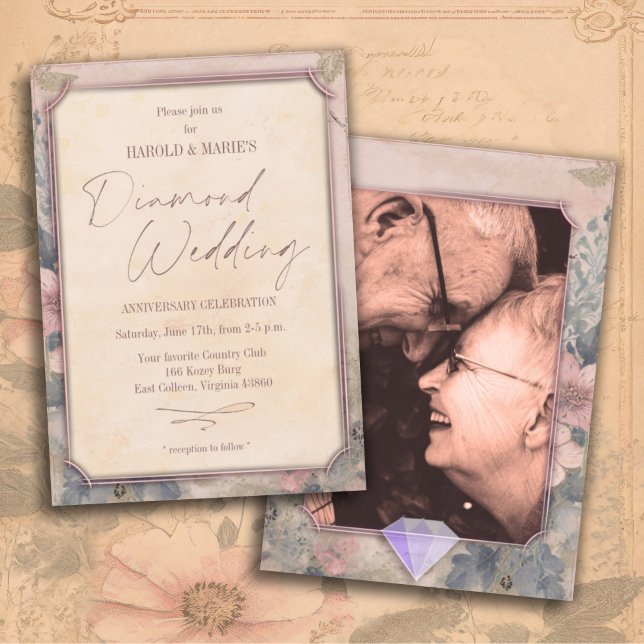 Elegant Old Fashioned 60th Diamond Wedding Photo Invitation (Creator Uploaded)