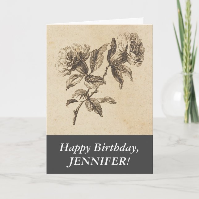 Elegant, Old Fashioned Look Flowers Happy Birthday Card (Front)