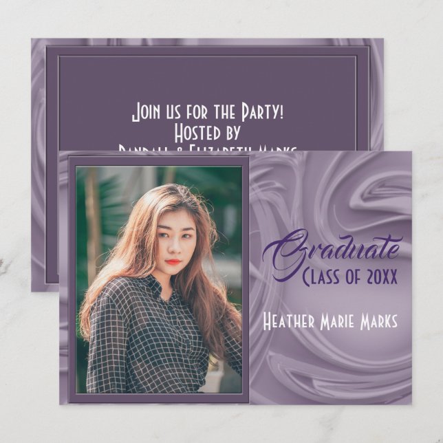 Elegant Old Lavender Photo Graduation Invitation (Front/Back)