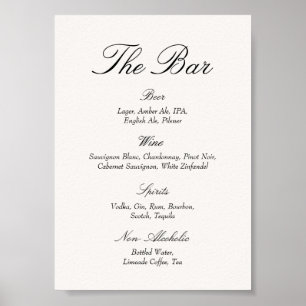 Elegant Old Money Black and Ivory Wedding Bar Poster
