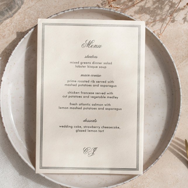 Elegant Old Money Black and White Wedding Menu (Creator Uploaded)