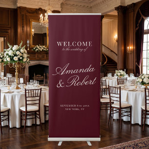 Elegant Old Money Burgundy Wedding Welcome Retractable Banner