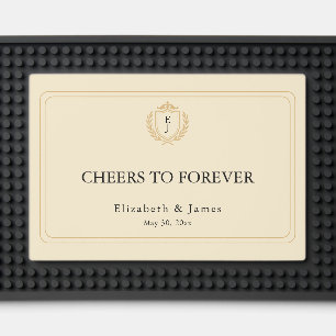 Elegant Old Money Crest - Ivory & Gold Wedding Bar Mat