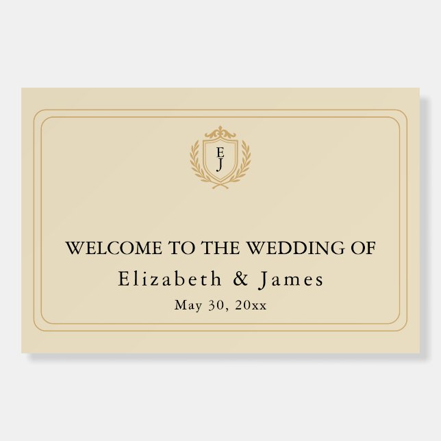 Elegant Old Money Crest - Ivory & Gold Wedding Foam Board (Front)