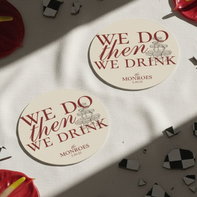 Elegant Old Money Red Paper Cocktail Wedding Favor Round Paper Coaster (Add a touch of timeless charm and playful personality to your celebration with this paper coaster!)
