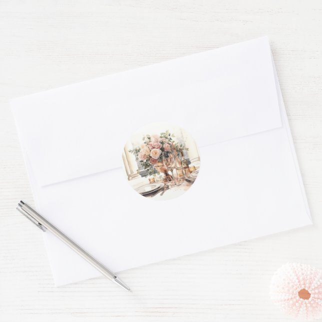 Elegant Old Money Romantic Tablescape Wedding Classic Round Sticker (Envelope)