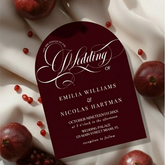 Elegant Old Money Script Burgundy Wedding Invitation (Creator Uploaded)