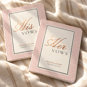 Elegant Old Money Stripe His and Her Wedding Foil Vow Books