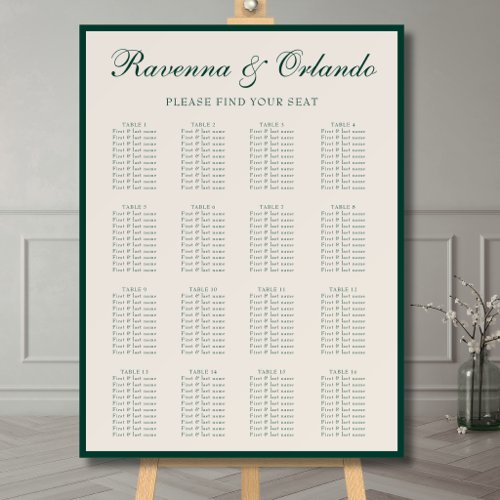 Elegant Old Money Wedding 16 Table Seating Chart Foam Board