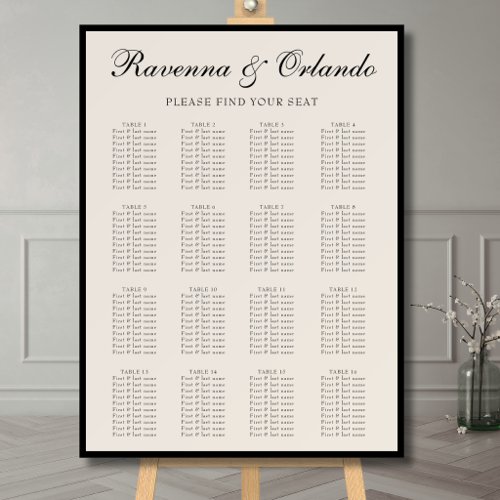 Elegant Old Money Wedding 16 Table Seating Chart Foam Board